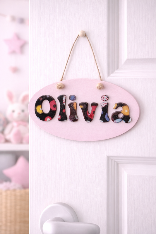 Gepersonaliseerd Houten Naamplaatje Deur – Kinderkamer Naam Bord – roze