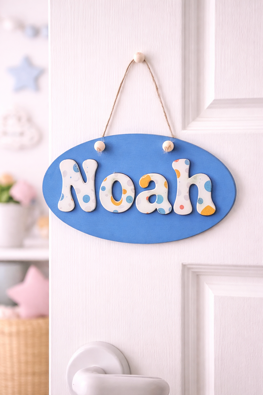 Gepersonaliseerd Houten Naamplaatje Deur – Kinderkamer Naam Bord  – blau