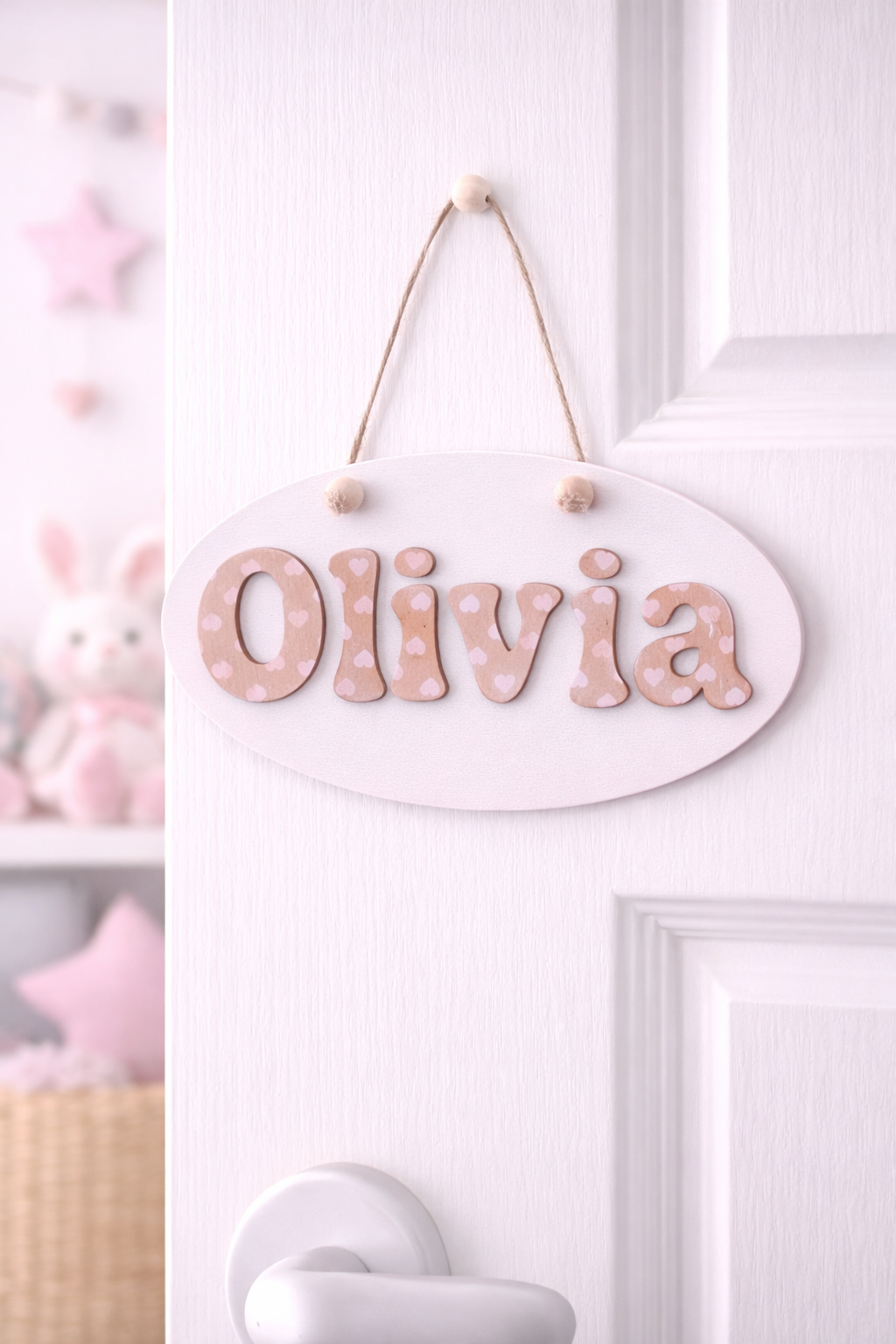 Gepersonaliseerd Houten Naamplaatje Deur – Kinderkamer Naam Bord - Beige