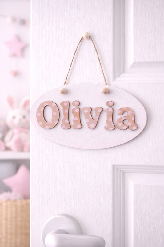 Gepersonaliseerd Houten Naamplaatje Deur – Kinderkamer Naam Bord - Beige