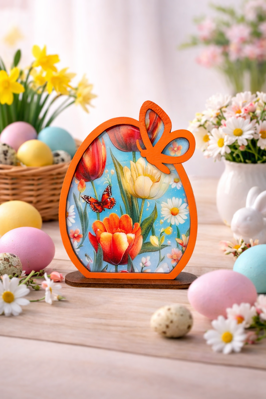 paasdecoratie houten paasei met bloemen epoxy