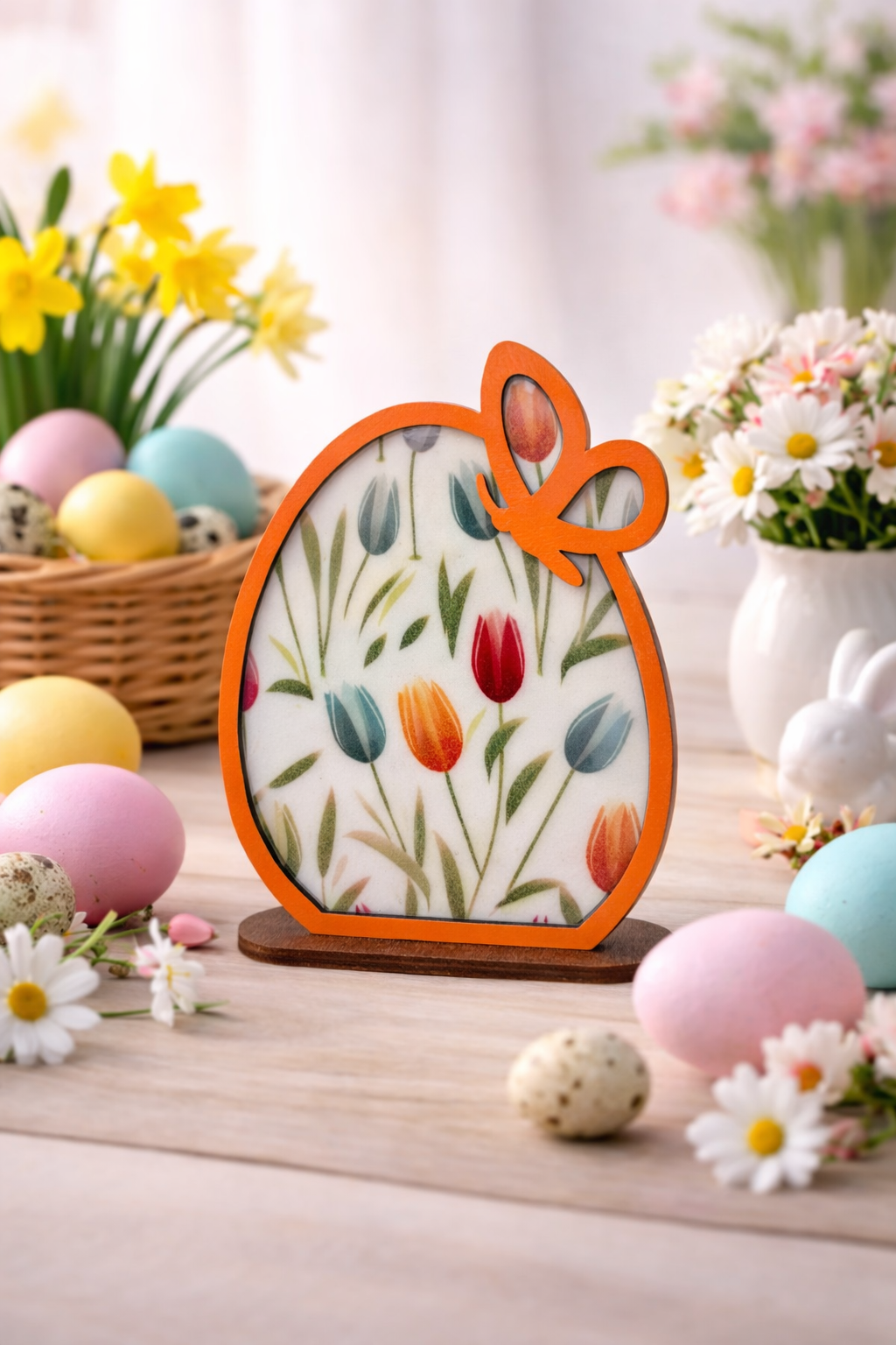 houten paasdecoratie met bloemen laser cut
