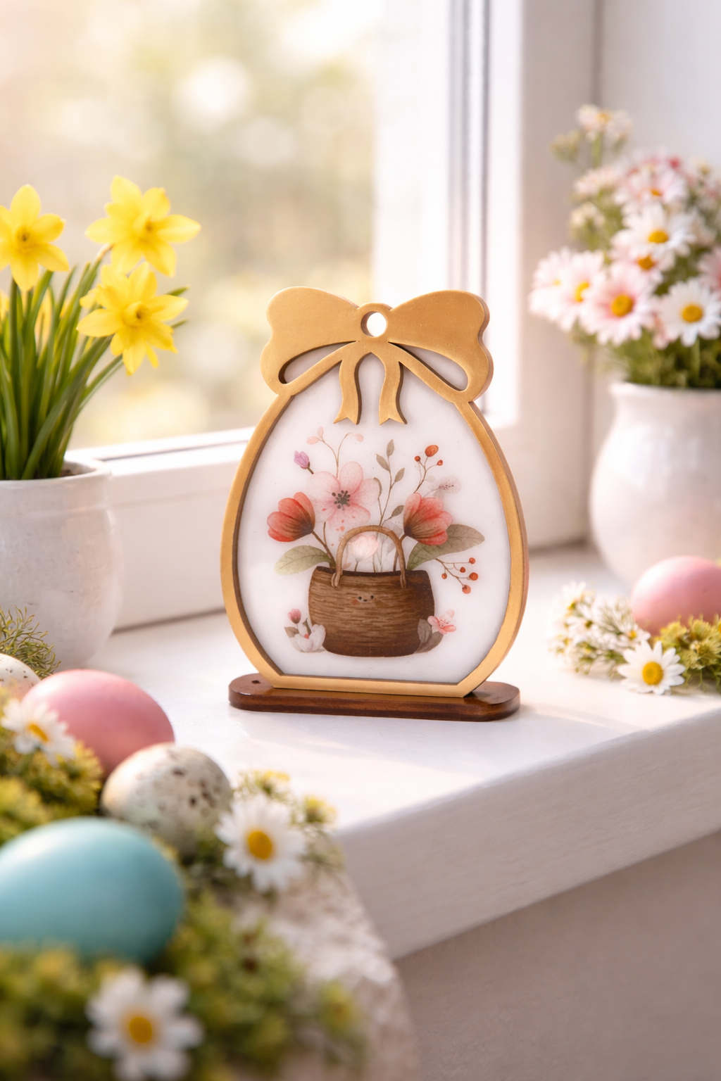 paasdecoratie houten ei met bloemen