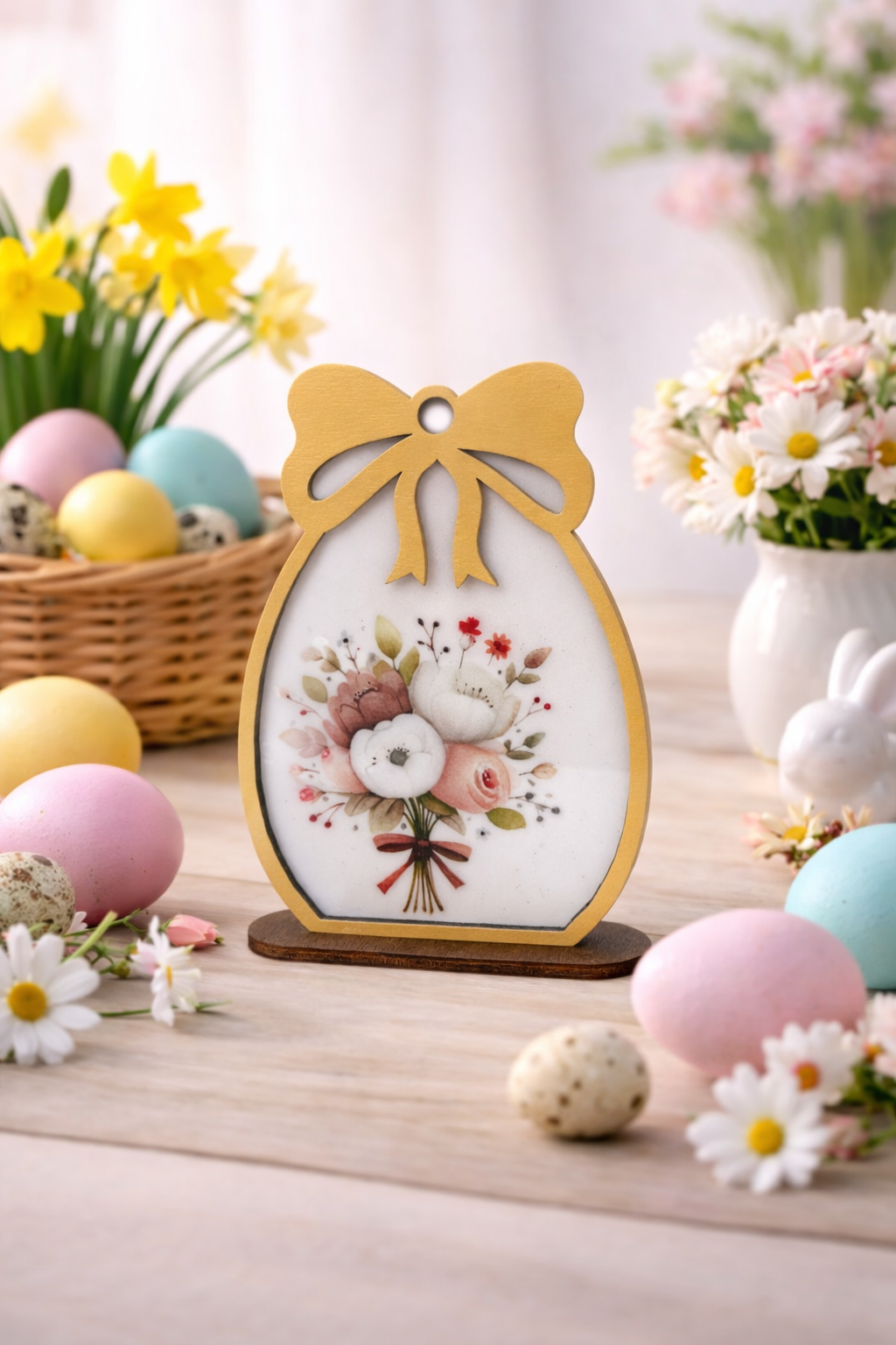 paasdecoratie houten ei met bloemen