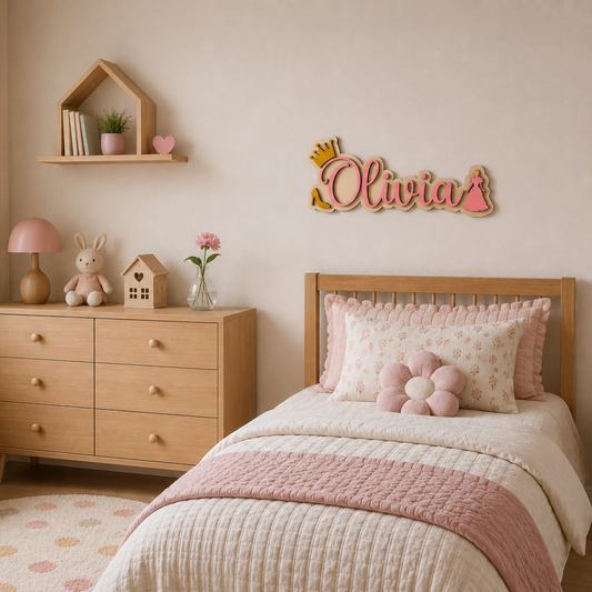 Gepersonaliseerd prinsessen naambord van hout