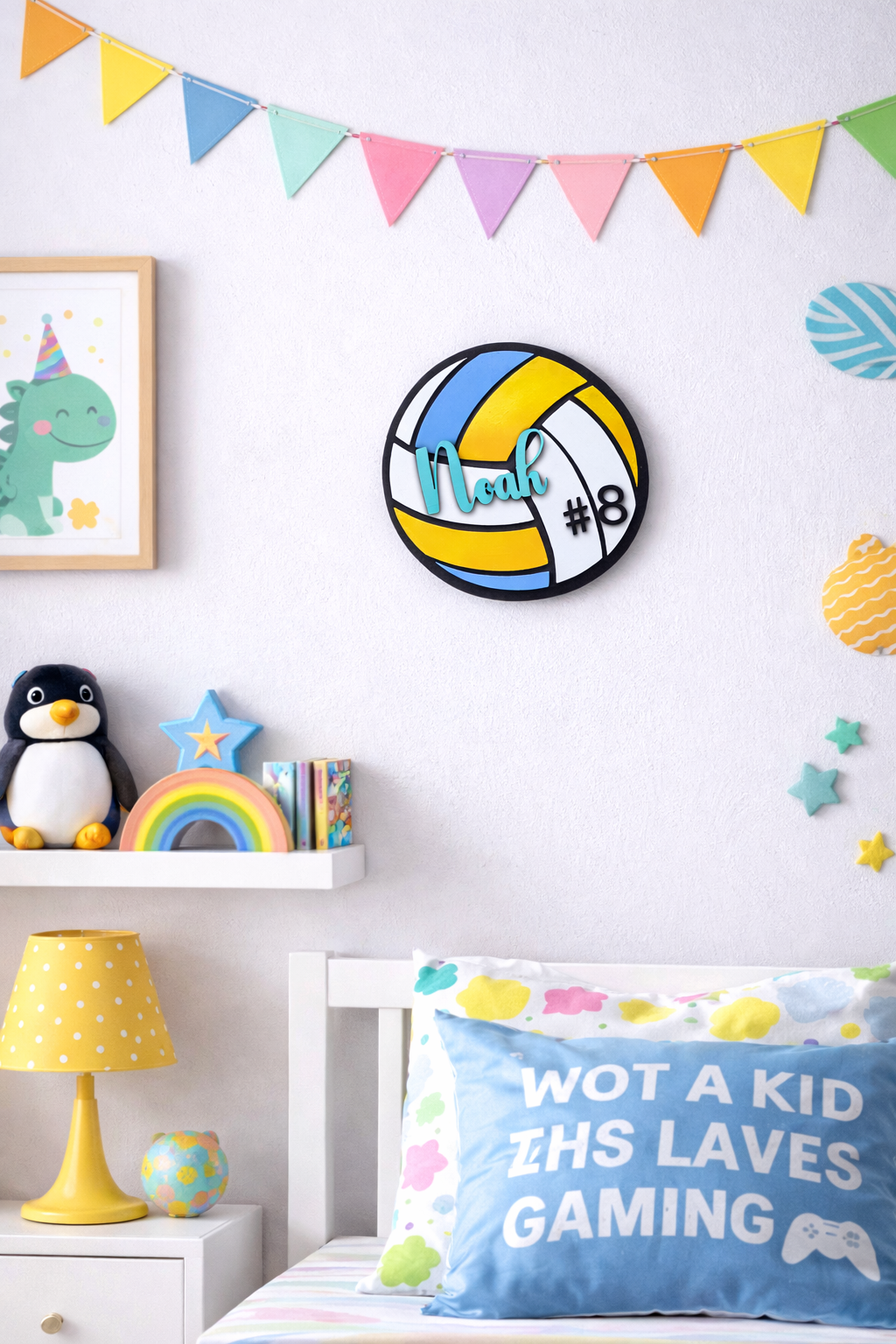 Gepersonaliseerd Volleybal Naambord – Kinderkamer Wanddecoratie met Naam en Nummer